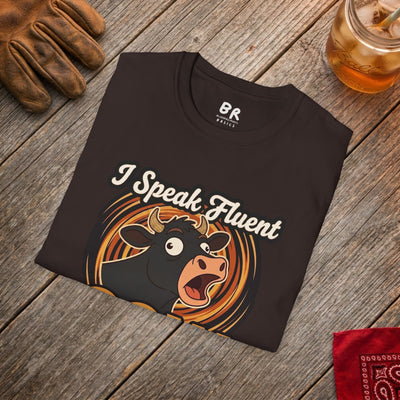 Farmer Shirt — "I Speak Fluent Cow" Funny Cattle Graphic Tee