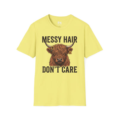 Messy Hair Don't Care highland cow shirt