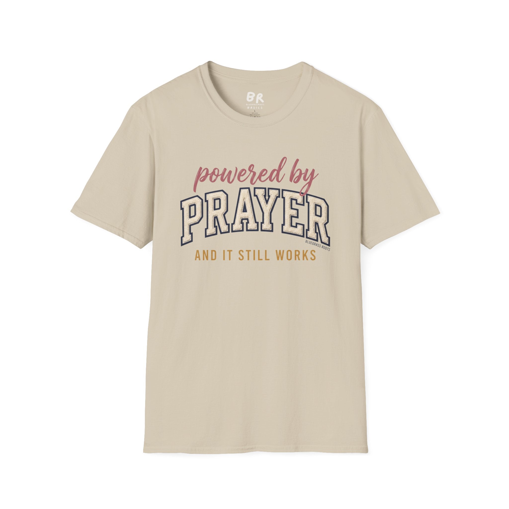 Powered by Prayer varsity shirt