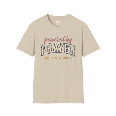 Powered by Prayer varsity shirt
