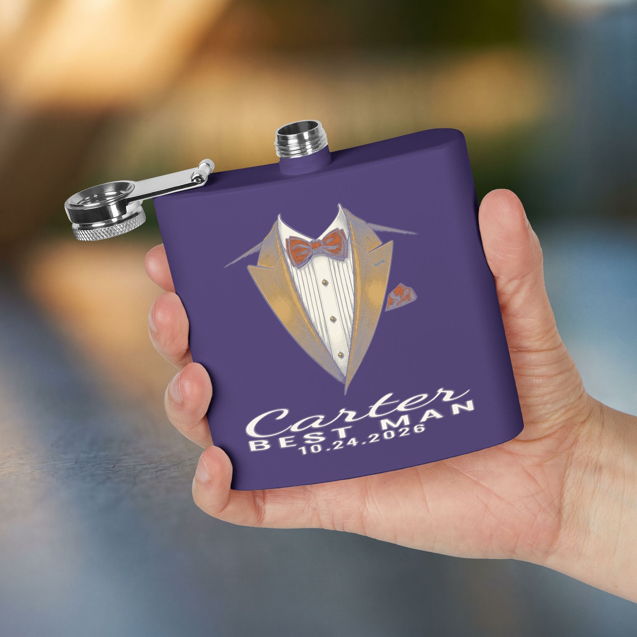 Black Tie Groomsman Flask — Personalized 6oz Whiskey Flask