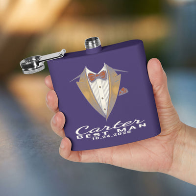 Black Tie Groomsman Flask — Personalized 6oz Whiskey Flask