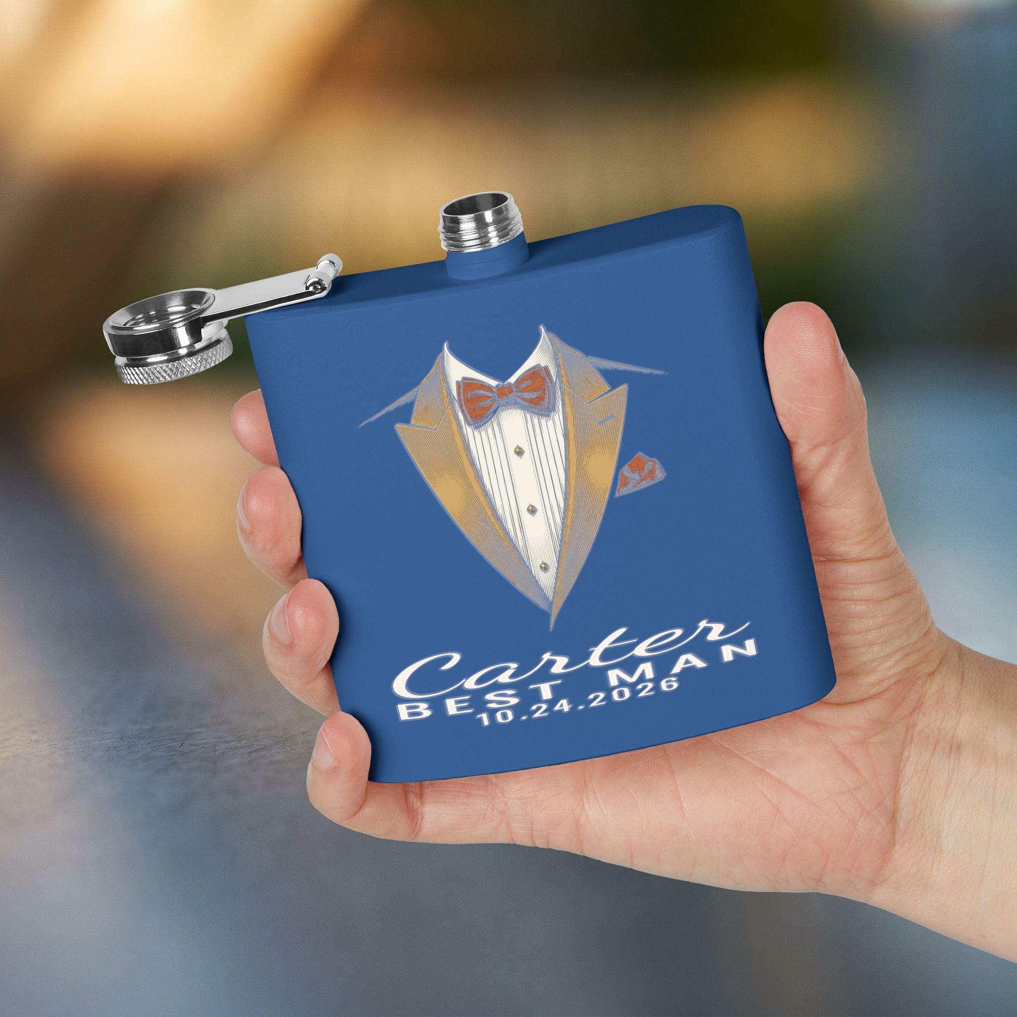 Black Tie Groomsman Flask — Personalized 6oz Whiskey Flask