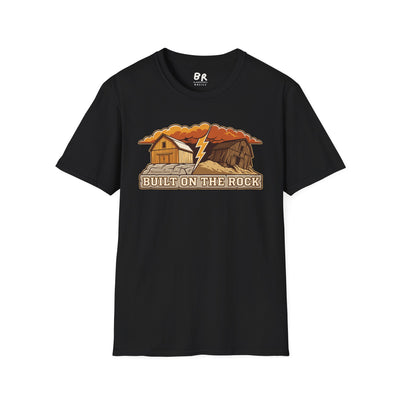 Built on the Rock christian shirt for men, Built on the Rock split barn parable design