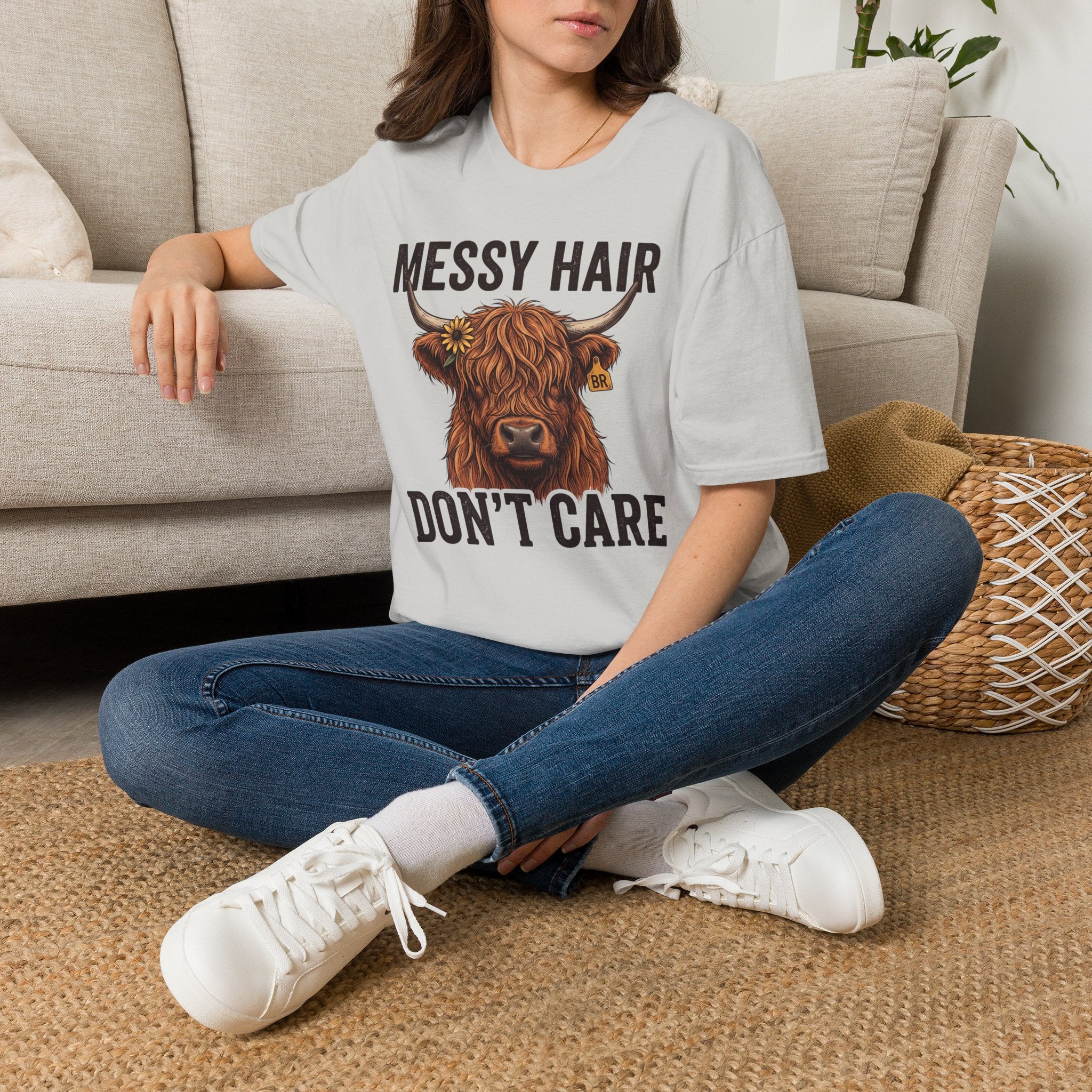 Messy Hair Don't Care highland cow shirt