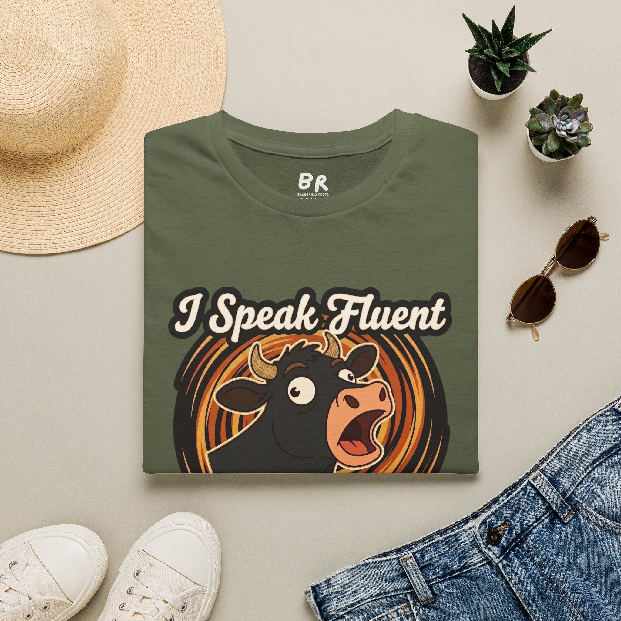 Farmer Shirt — "I Speak Fluent Cow" Funny Cattle Graphic Tee