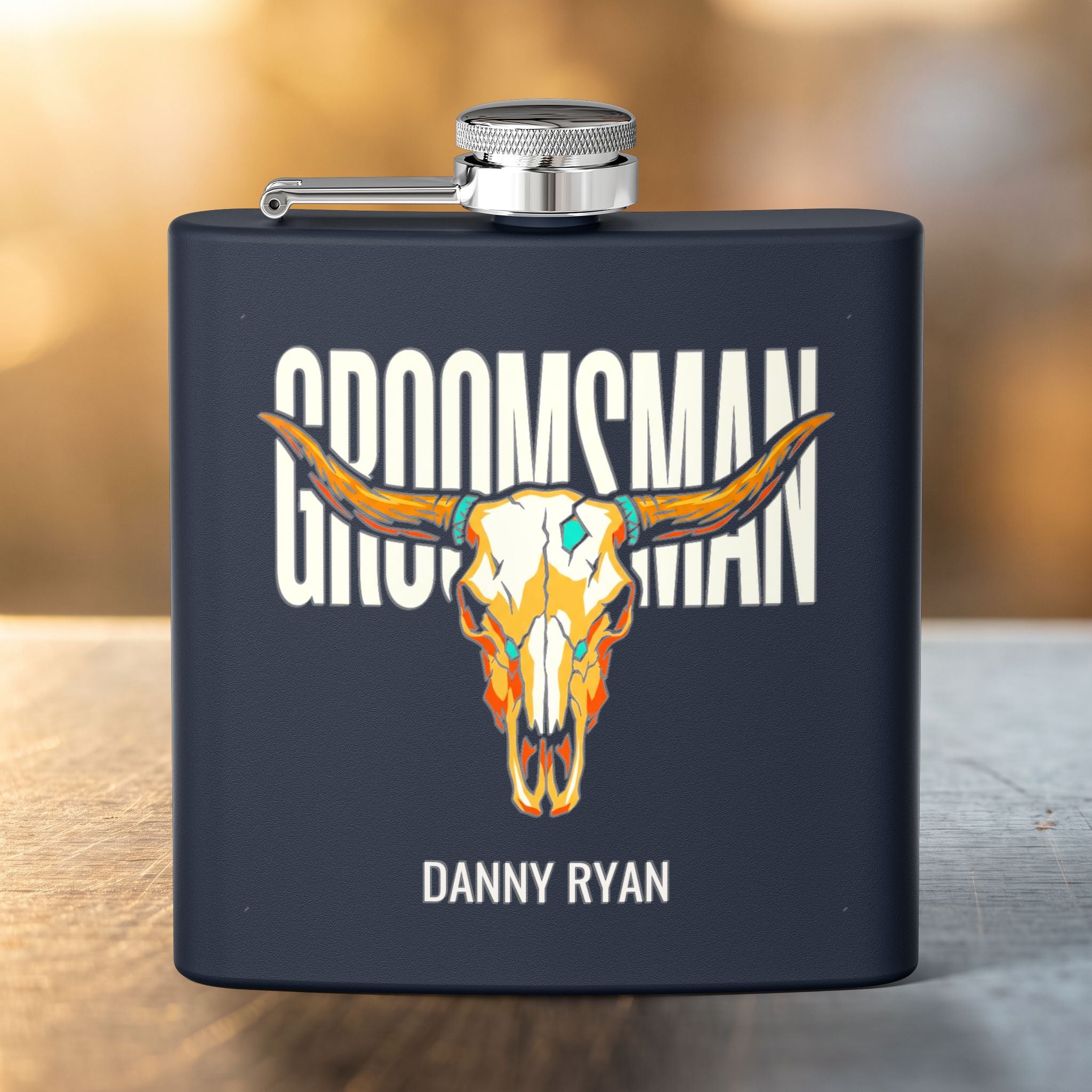 Longhorn Groomsman Flask — Personalized 6oz Whiskey Flask