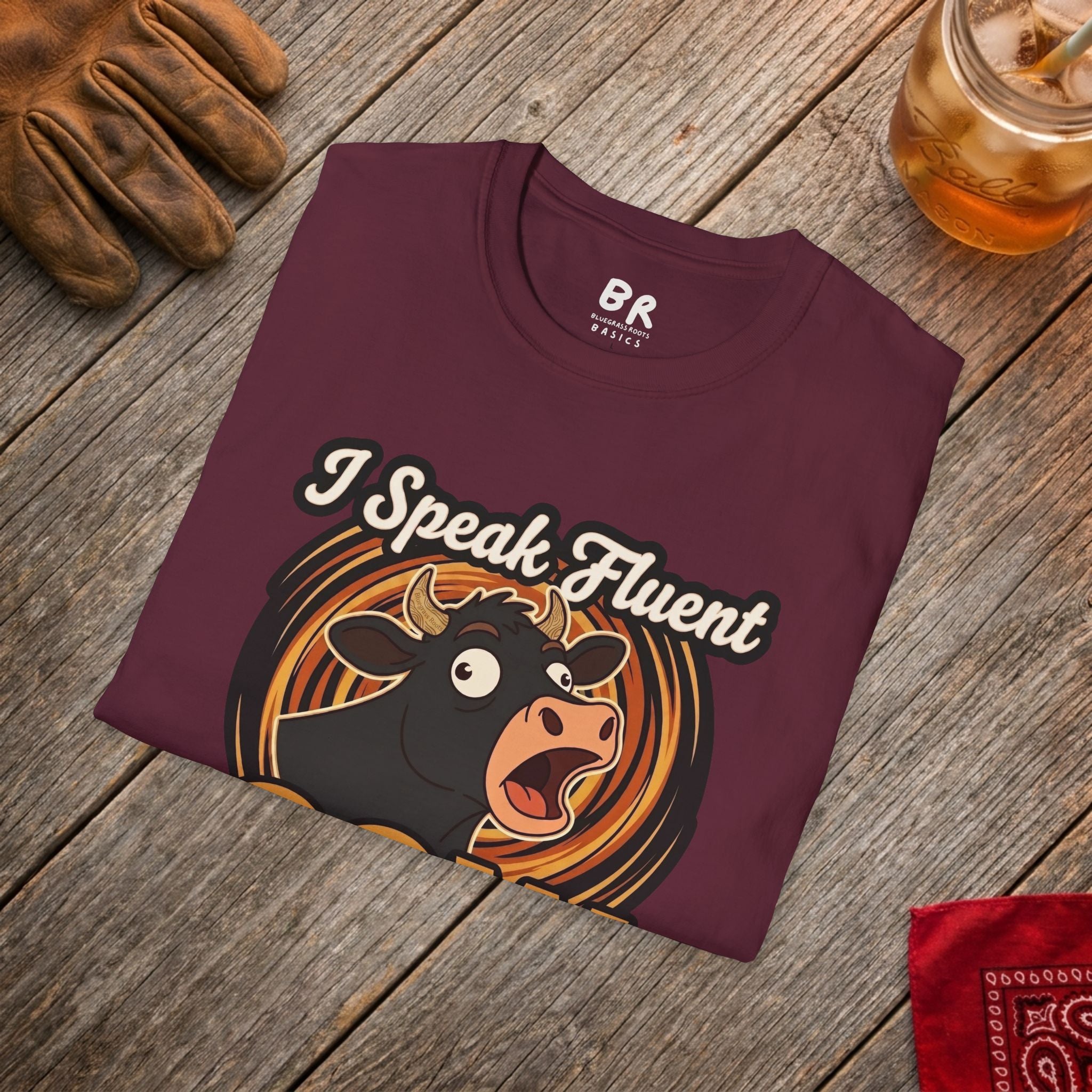 Farmer Shirt — "I Speak Fluent Cow" Funny Cattle Graphic Tee