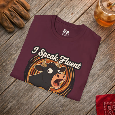 Farmer Shirt — "I Speak Fluent Cow" Funny Cattle Graphic Tee