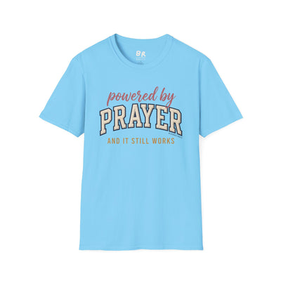 Powered by Prayer varsity shirt