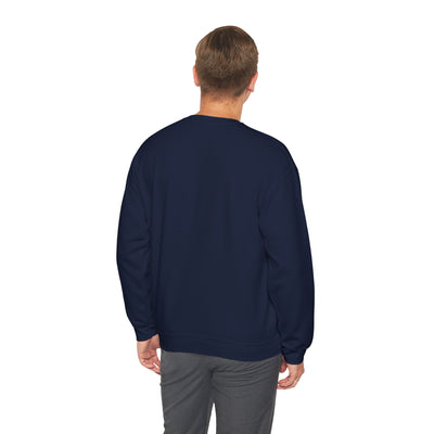 Man wearing a navy blue sweatshirt on a white background