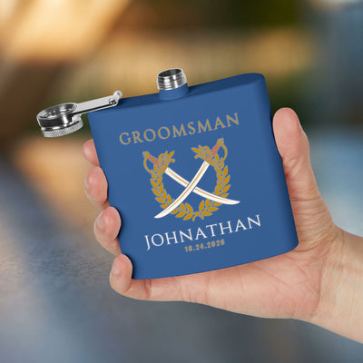 Crossed Sabers Groomsman Flask — Personalized 6oz Whiskey Flask