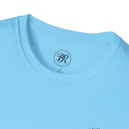 Light blue t-shirt with a brand logo on the collar against a white background