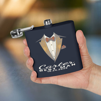 Black Tie Groomsman Flask — Personalized 6oz Whiskey Flask