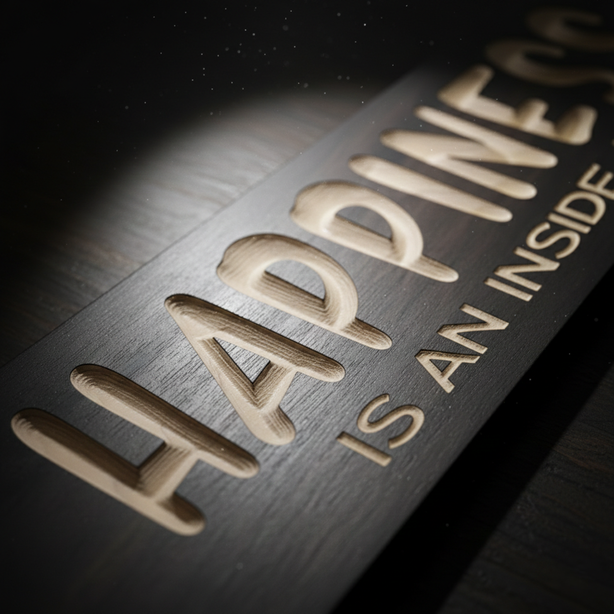 🪵Happiness Is An Inside Job – Bold Motivational Carved Wood Sign | Mindfulness Office Decor