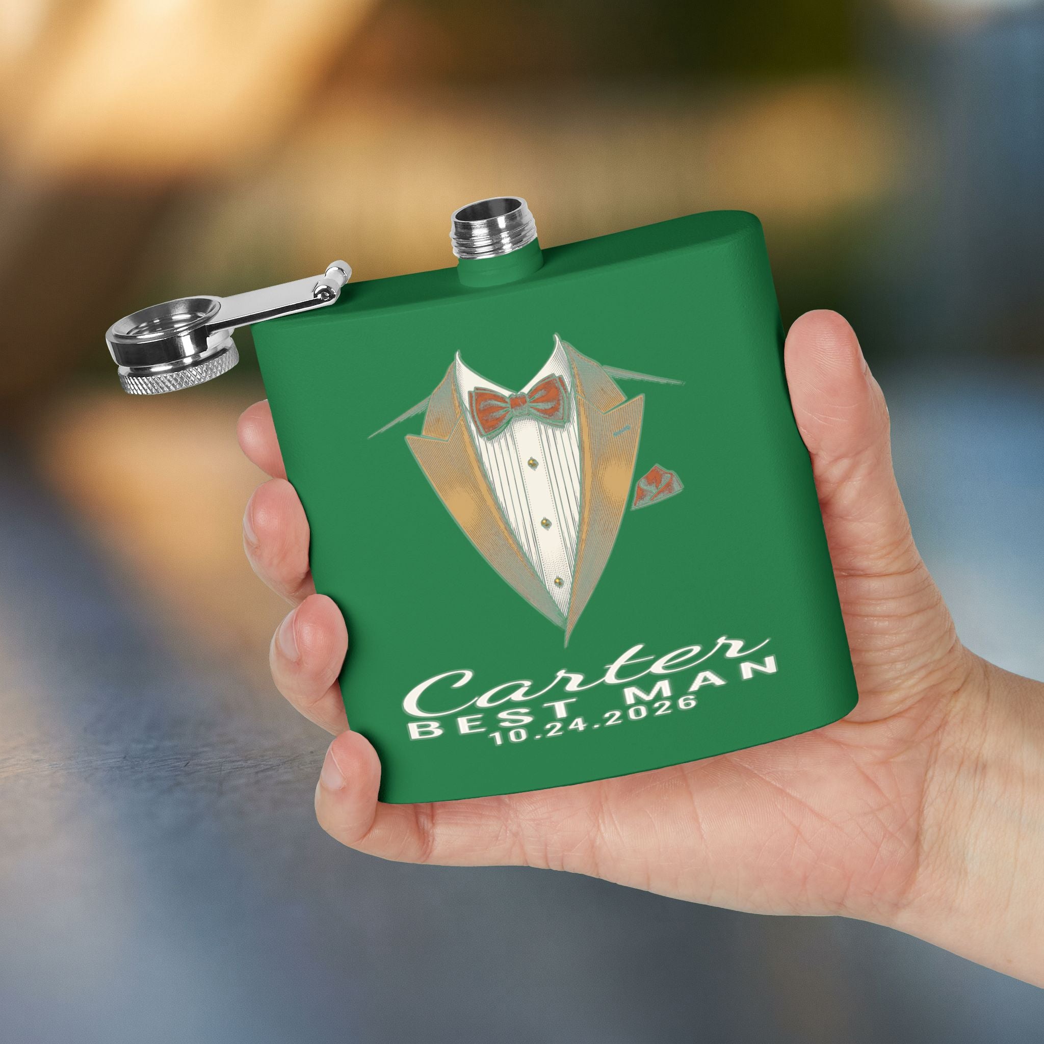 Black Tie Groomsman Flask — Personalized 6oz Whiskey Flask