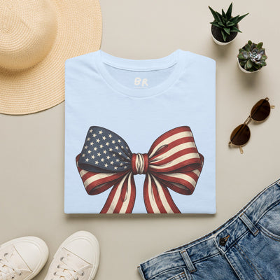 American flag bow 4th of July shirt in S