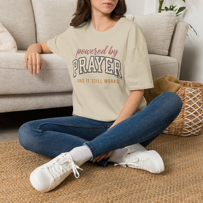 Powered by Prayer varsity shirt