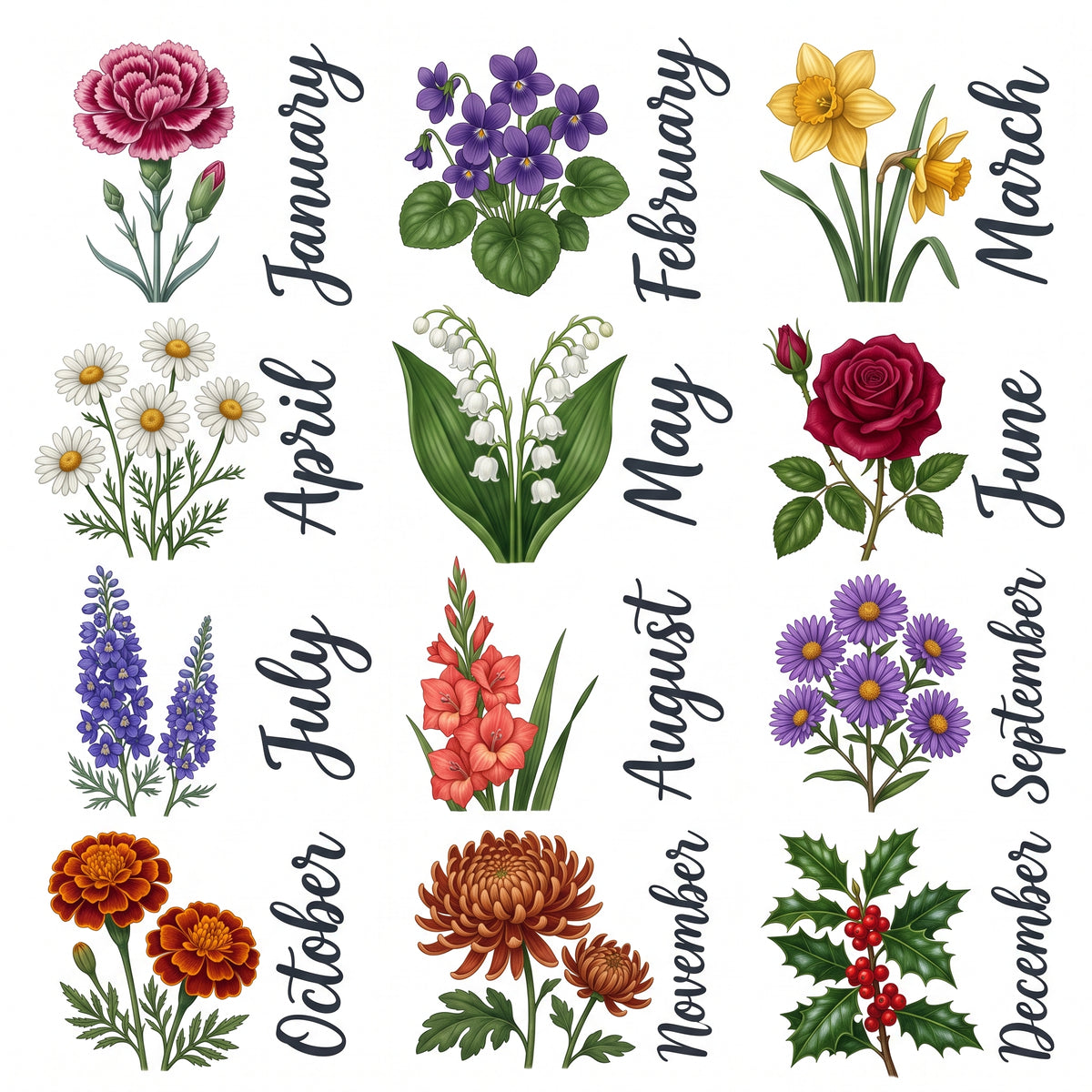 Choose your birth month: the 12 birth flowers for the personalized birth flower mug