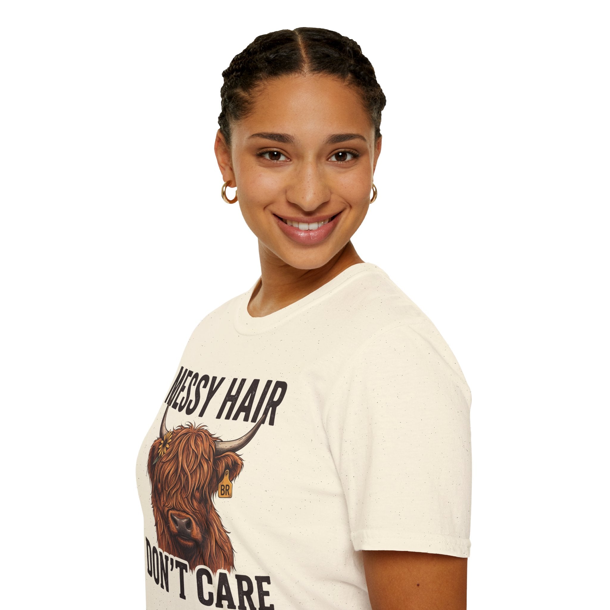 Messy Hair Don't Care highland cow shirt