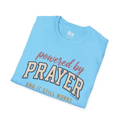 Powered by Prayer varsity shirt