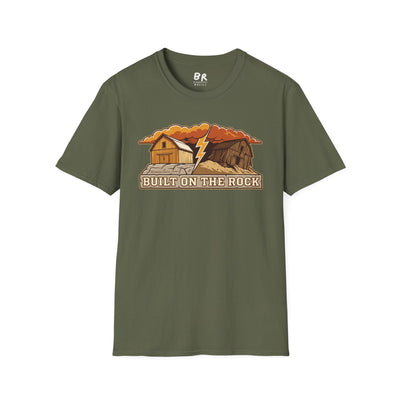 Built on the Rock christian shirt for men, Built on the Rock split barn parable design