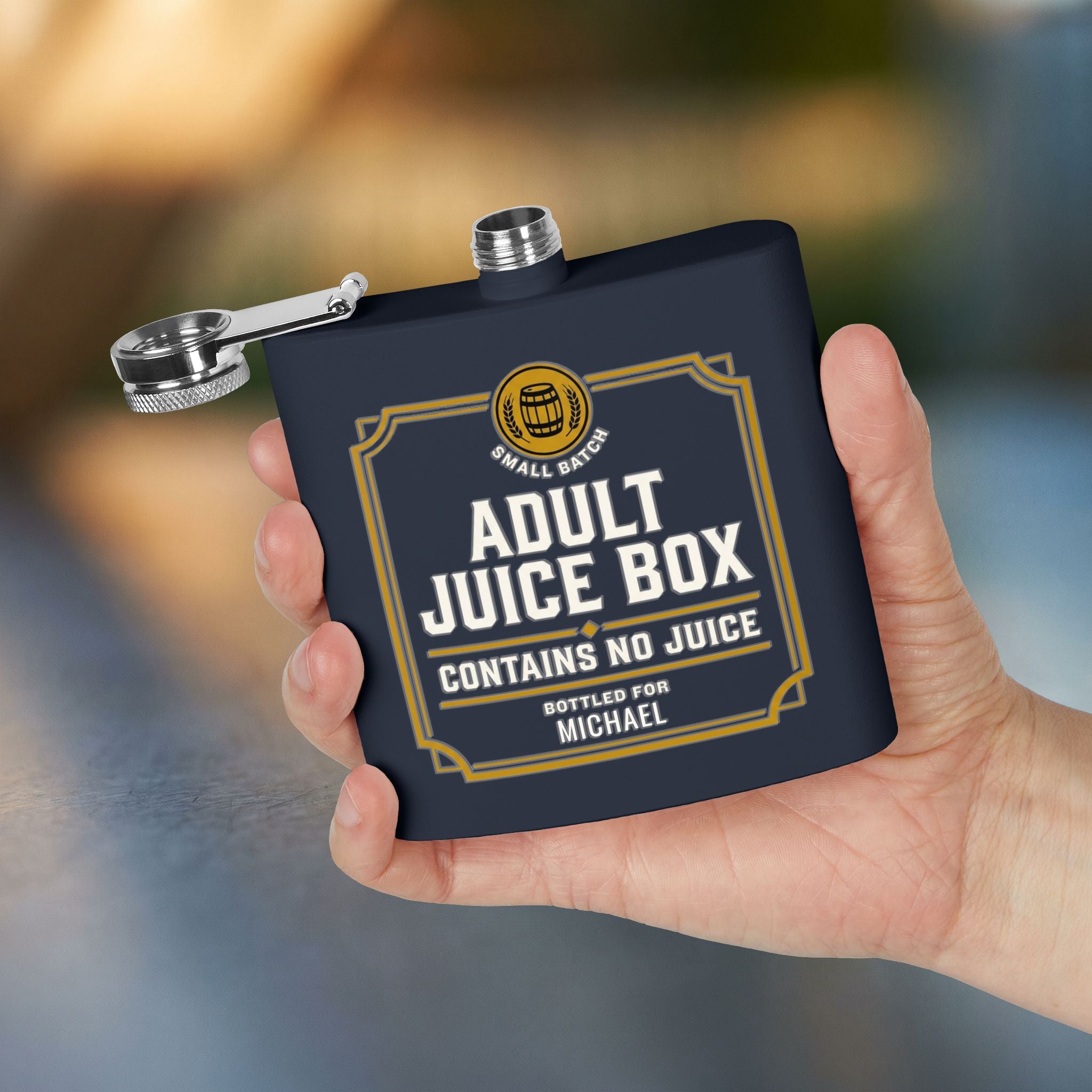 Adult Juice Box Flask humorous personalized flask in Purple — front view