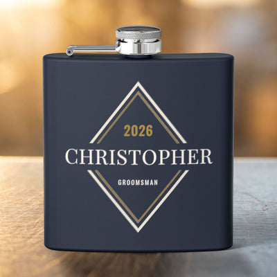 Personalized Groomsman & Best Man Flask — 6oz Art Deco Diamond