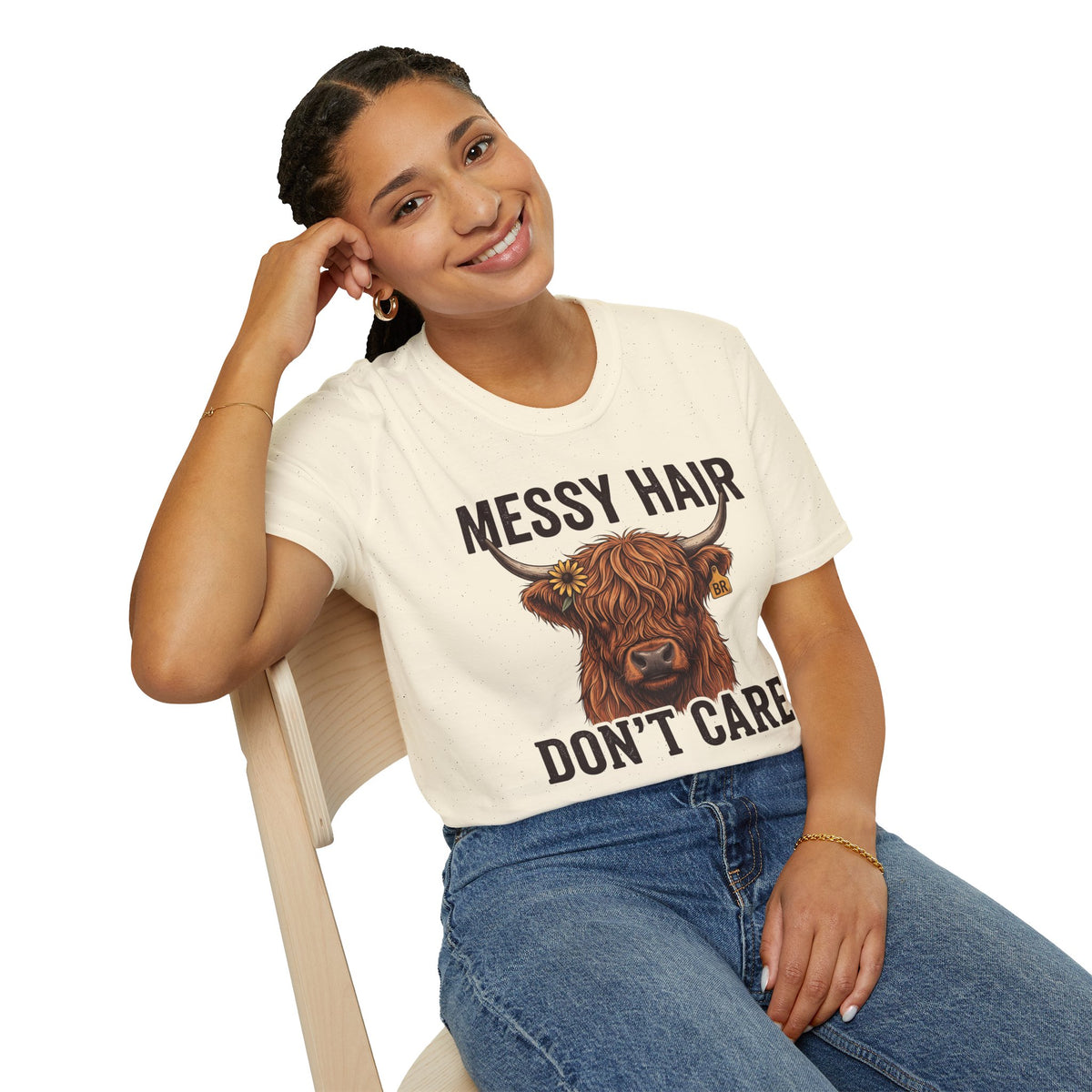 Messy Hair Don't Care highland cow shirt
