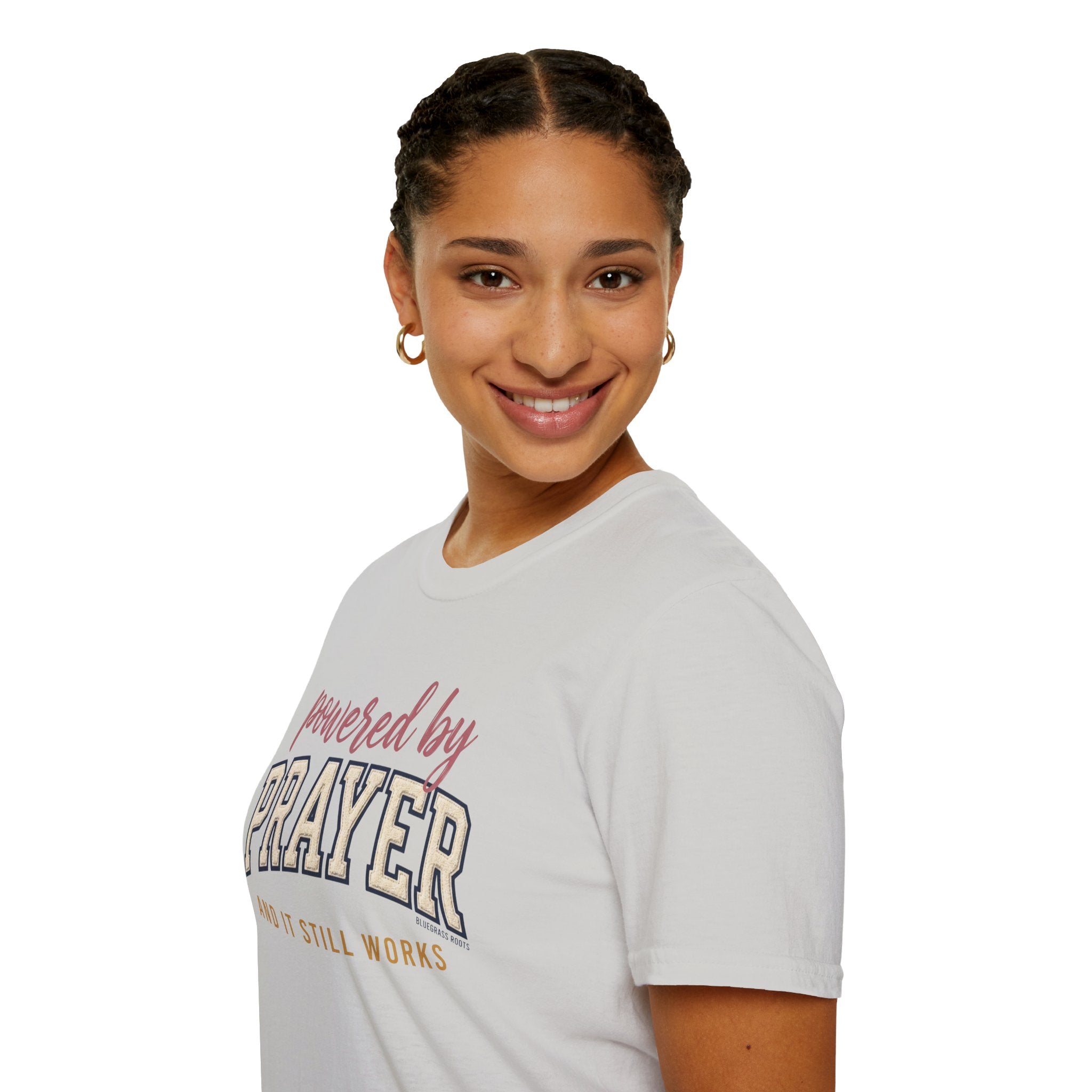 Powered by Prayer varsity shirt