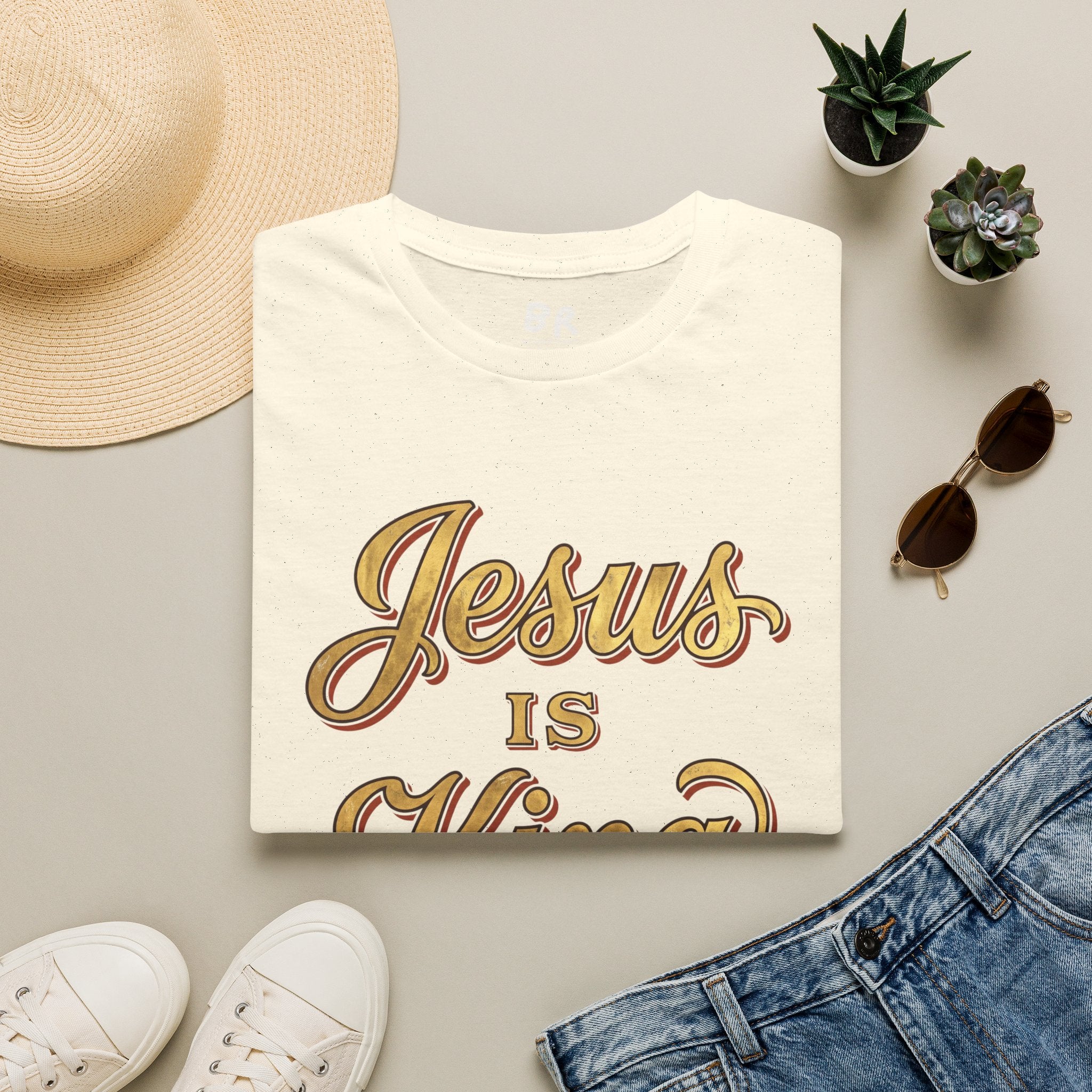 Jesus Is King gold leaf shirt in S