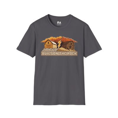 Built on the Rock christian shirt for men, Built on the Rock split barn parable design