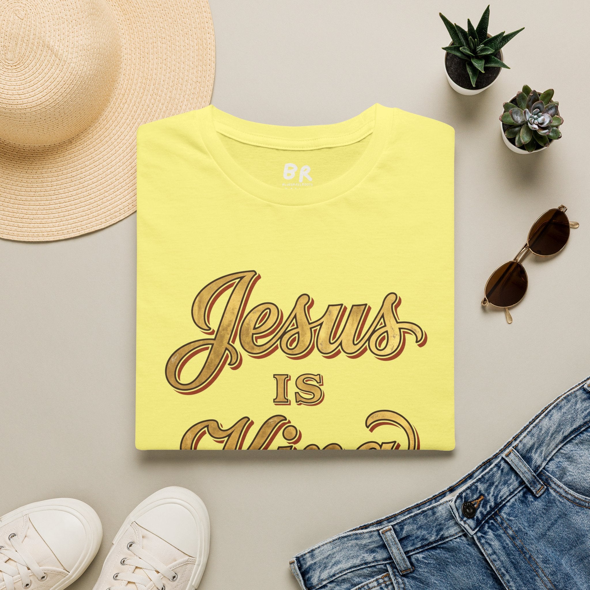 Jesus Is King gold leaf shirt in S