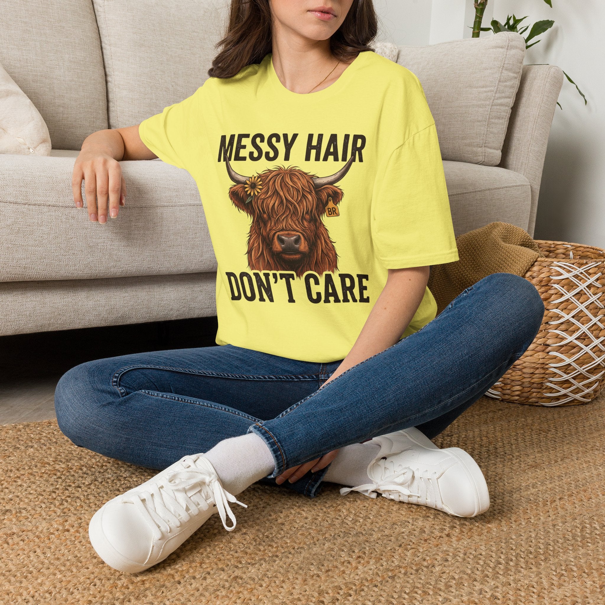 Messy Hair Don't Care highland cow shirt