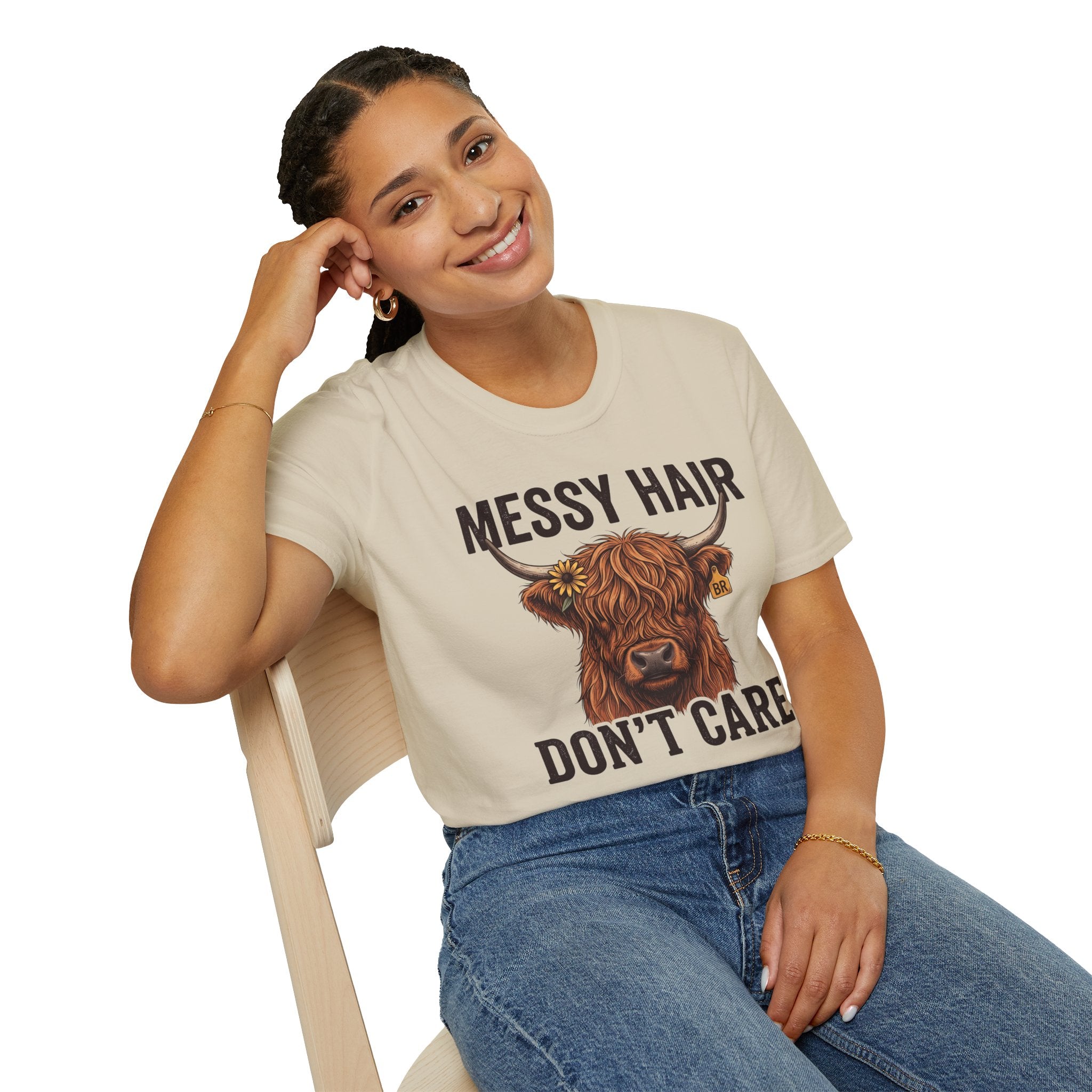 Messy Hair Don't Care highland cow shirt