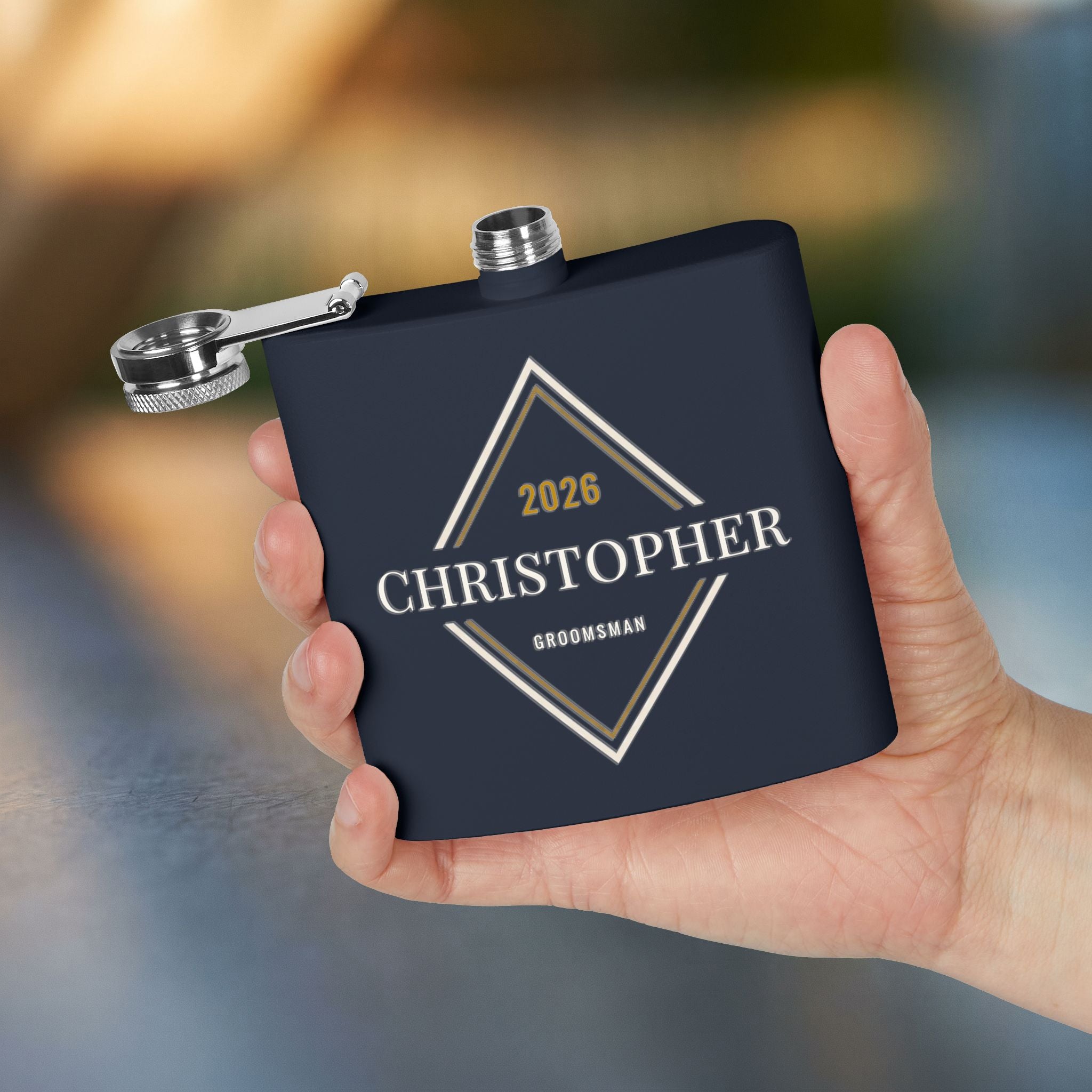 Personalized Groomsman & Best Man Flask — 6oz Art Deco Diamond