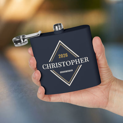 Personalized Groomsman & Best Man Flask — 6oz Art Deco Diamond