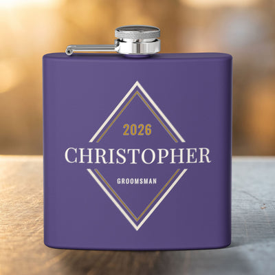 Personalized Groomsman & Best Man Flask — 6oz Art Deco Diamond