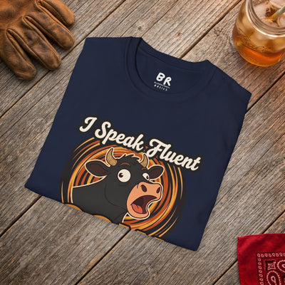 Farmer Shirt — "I Speak Fluent Cow" Funny Cattle Graphic Tee