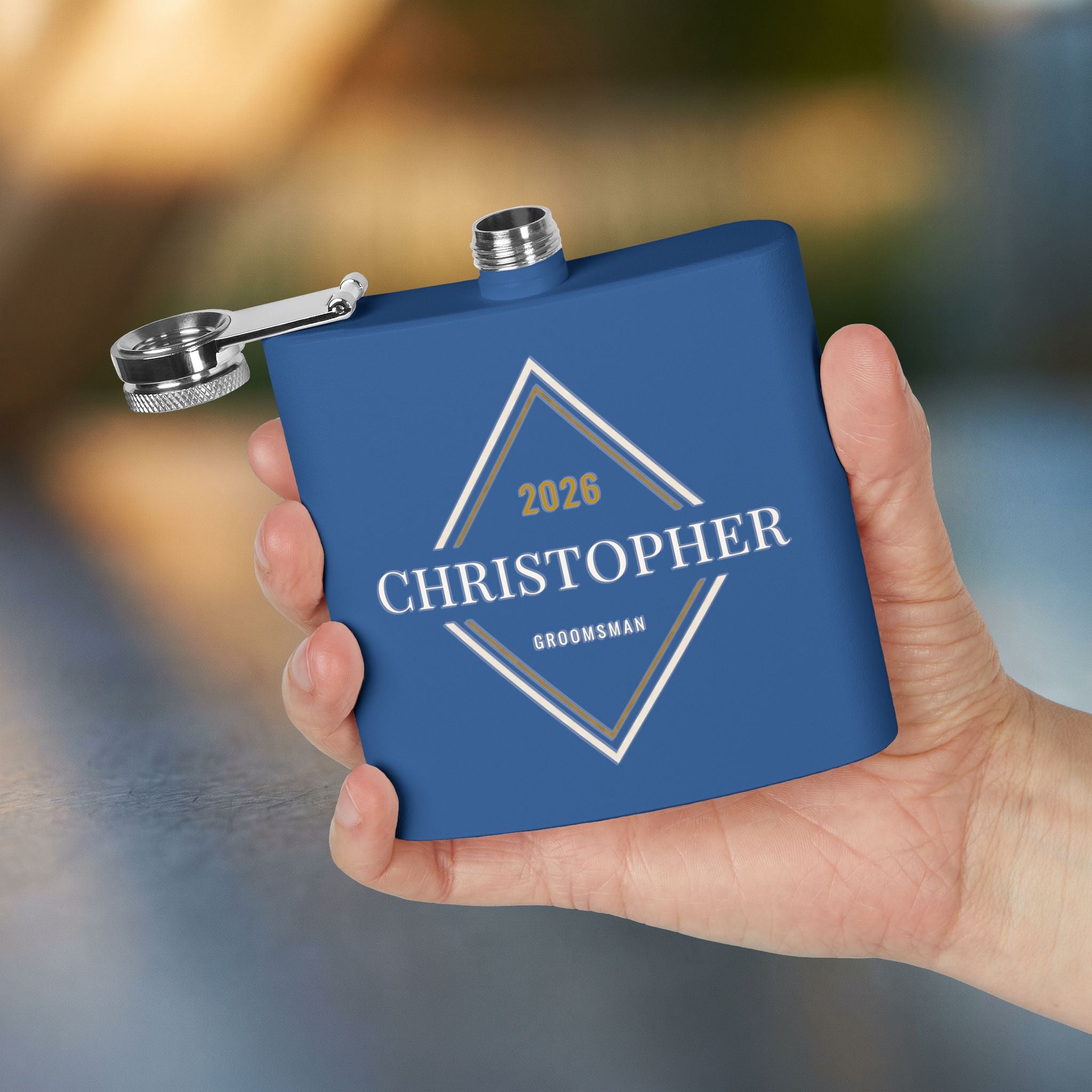 Personalized Groomsman & Best Man Flask — 6oz Art Deco Diamond