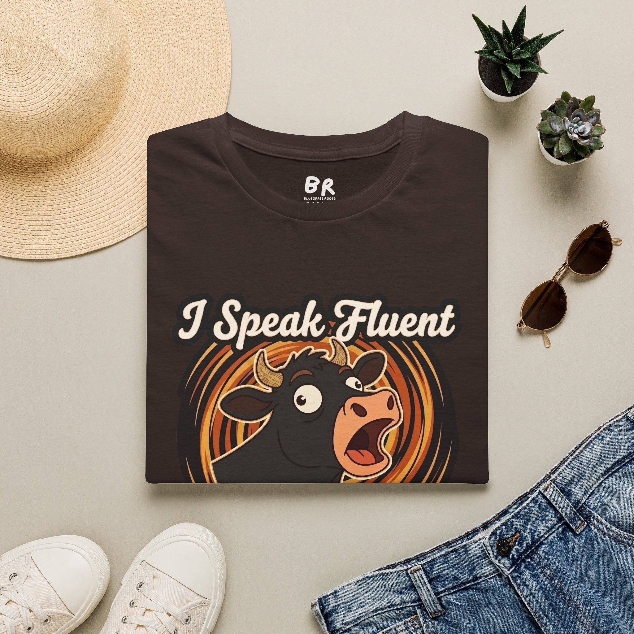 Farmer Shirt — "I Speak Fluent Cow" Funny Cattle Graphic Tee