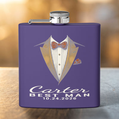 Black Tie Groomsman Flask — Personalized 6oz Whiskey Flask