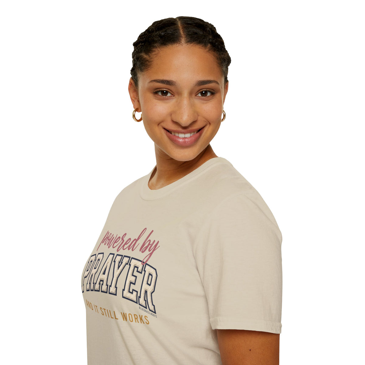 Powered by Prayer varsity shirt