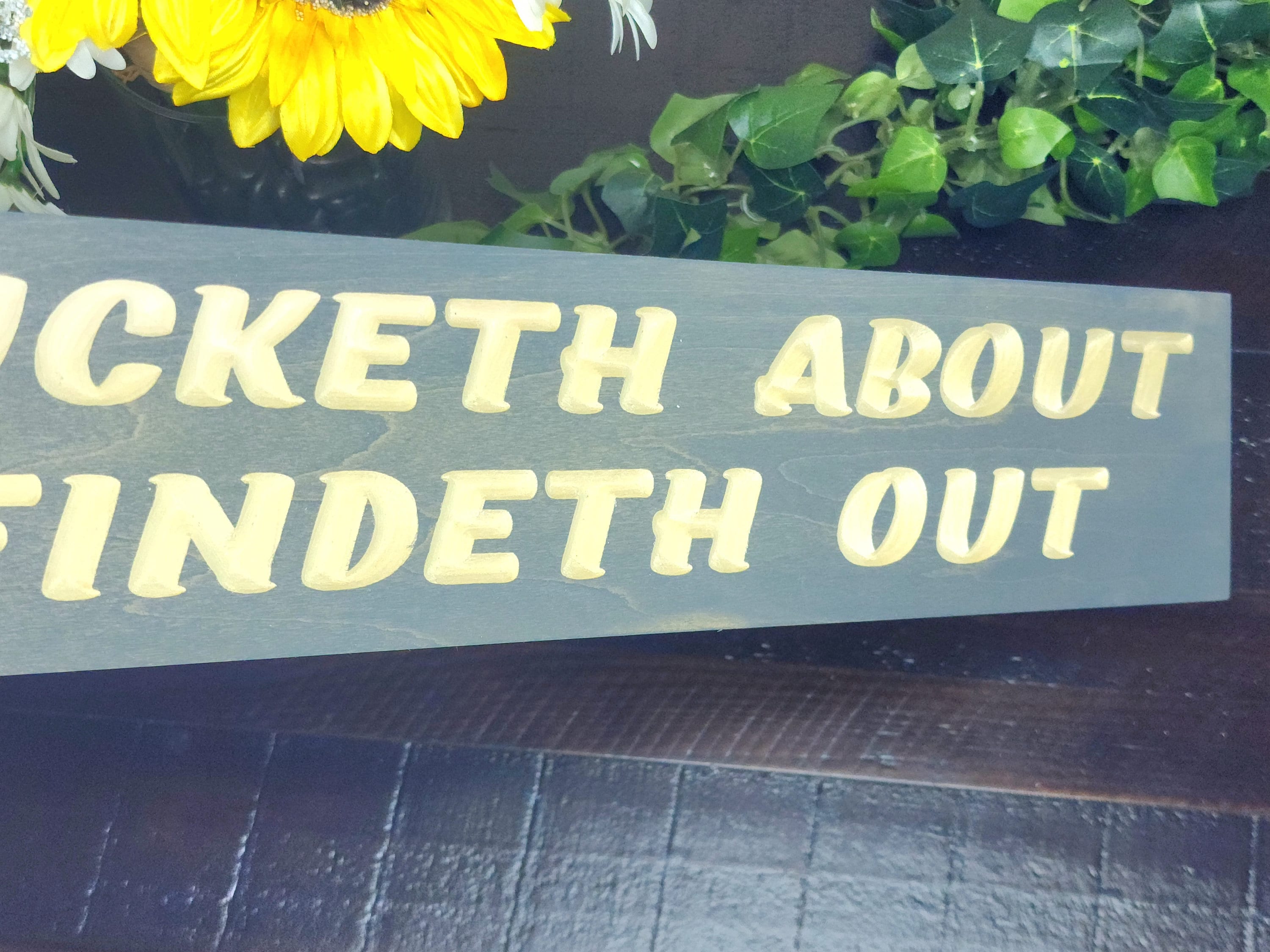 Custom bold quote wall art with modern humor for man caves and housewarming gifts.