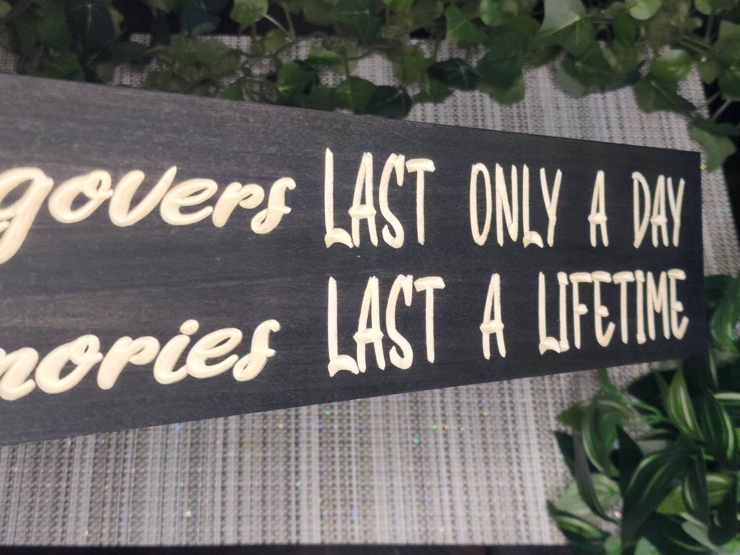 Custom hangover and memories wood sign for quirky bar decor and unique gifts.