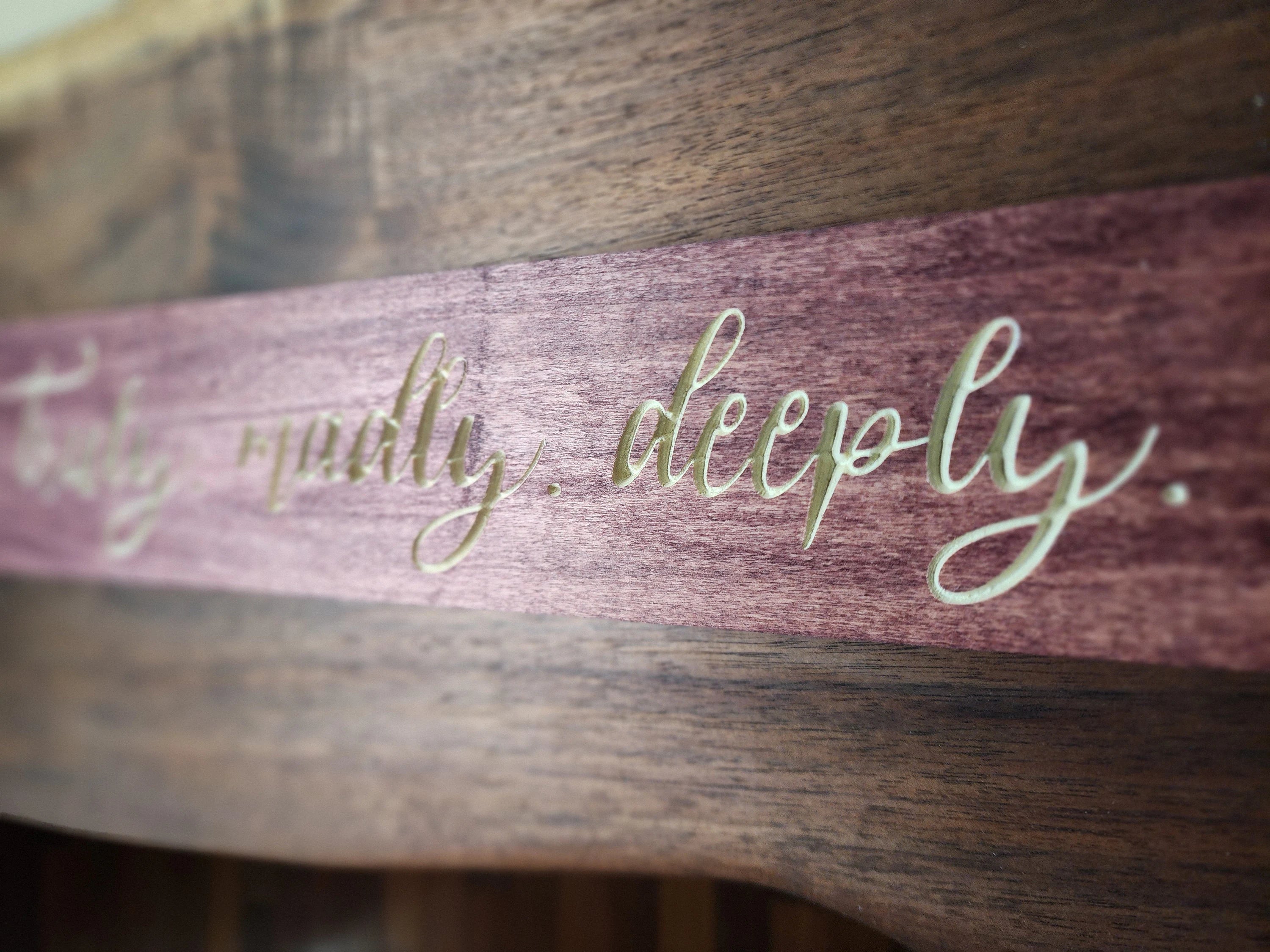 Elegant romantic wood sign for newlyweds and couples celebrating love.
