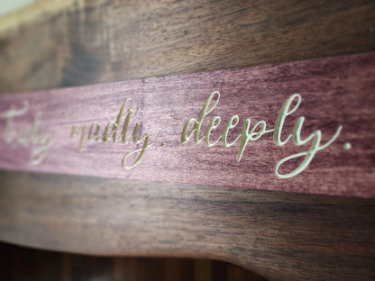 Elegant romantic wood sign for newlyweds and couples celebrating love.
