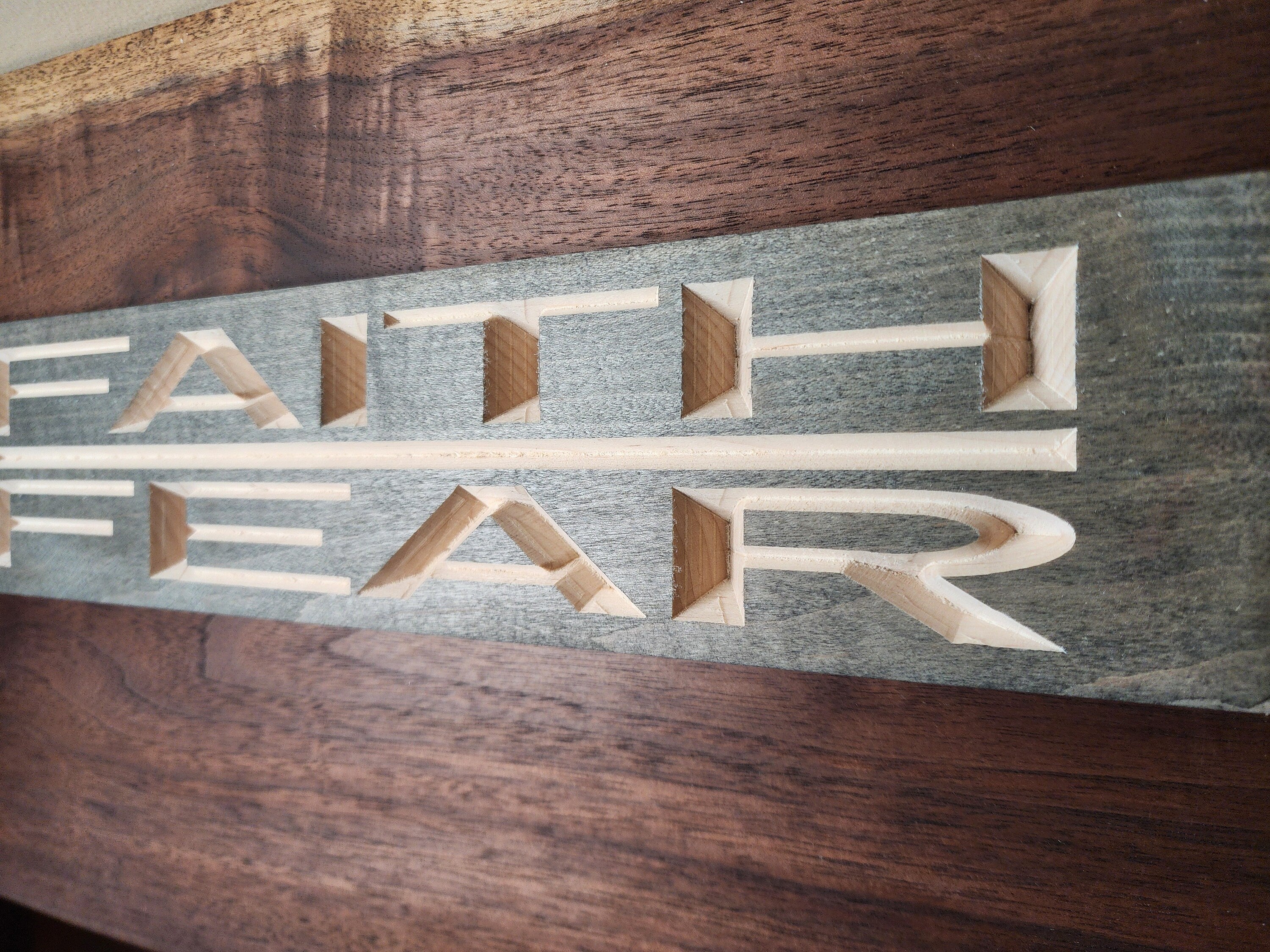 Christian gift wood sign faith over fear message