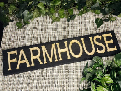Farmhouse wooden sign with rustic finish for vintage country home decor.
