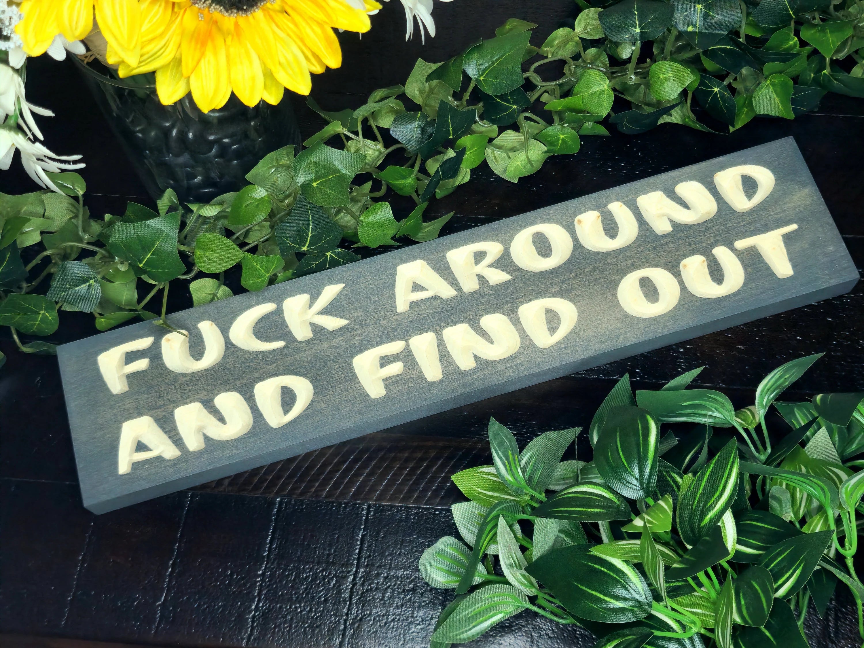 Fuck Around and Find Out wood sign for edgy home decor and bold statement wall art